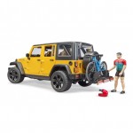 Jeep Wrangler Rubicon, cu bicicleta de munte si ciclist BRUDER 02543