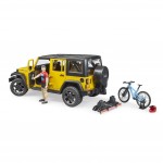 Jeep Wrangler Rubicon, cu bicicleta de munte si ciclist BRUDER 02543