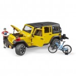 Jeep Wrangler Rubicon, cu bicicleta de munte si ciclist BRUDER 02543