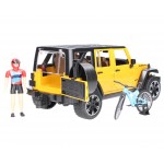 Jeep Wrangler Rubicon, cu bicicleta de munte si ciclist BRUDER 02543