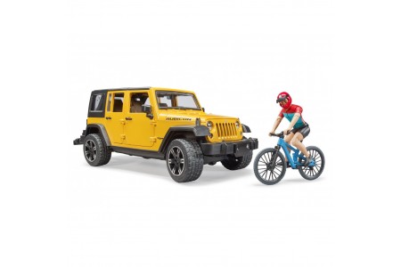 Jeep Wrangler Rubicon, cu bicicleta de munte si ciclist BRUDER 02543