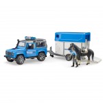 Masina de politie Land Rover cu remorca cai si figurina, BRUDER 02588