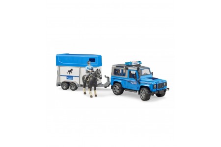 Masina de politie Land Rover cu remorca cai si figurina, BRUDER 02588