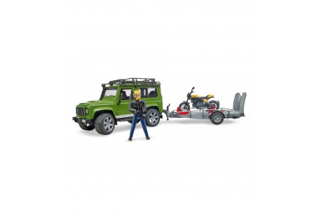 Land Rover Defender si motocicleta Ducati Scrambler cu figurina Bruder 02589 Land Rover Defender si motocicleta Ducati Scrambler cu figurina Bruder 02589