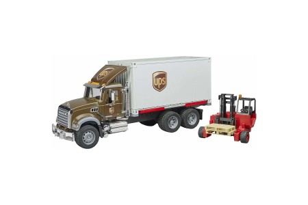 Camion Mack Granite UPS cu container si stivuitor, BRUDER 02828