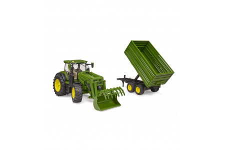 Tractor John Deere 7R 350 cu incarcator frontal si remorca Bruder 03155 Tractor John Deere 7R 350 cu incarcator frontal si remorca Bruder 03155