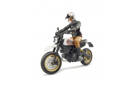 Motocicleta Ducati Scrambler cu figurina motociclist BRUDER 63051