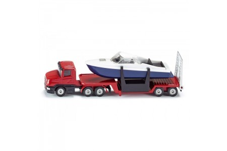 Camion trailer metalica cu barca SIKU 16 cm