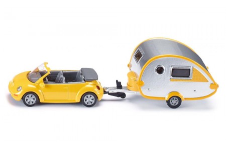Masinuta VW Beetle cu rulota, Siku metal 16,5 cm Masinuta VW Beetle cu rulota, Siku metal 16,5 cm