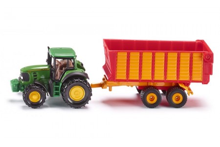 Tractor John Deere cu remorca Siku metalic 17,5 cm