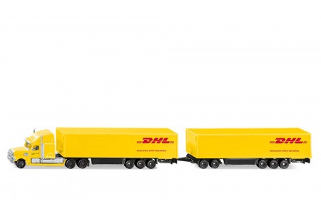 DHL Camion cu doua remorci Siku metal, scara 1:87