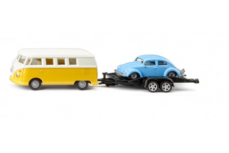 Bus metalic VW T1 Beetle cu trailer si VW Broasca clasic, Siku 1:50